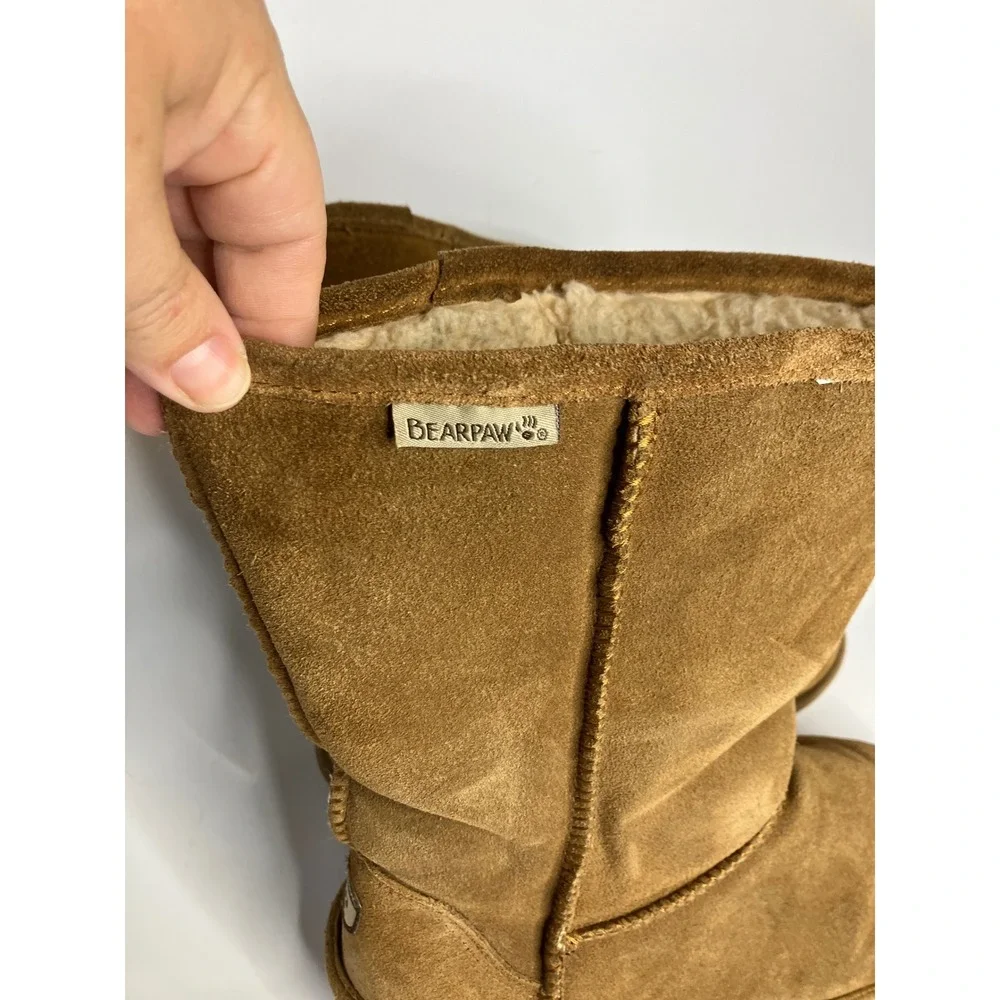 Bearpaw shearling pull on boots women's size 10 tan brown suede winter cozy‎